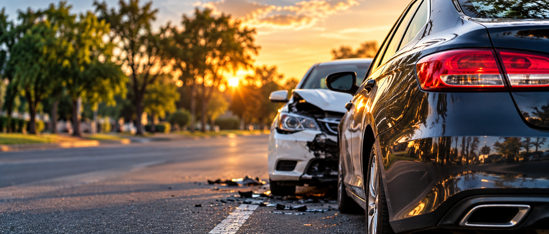 Two vehicles involved in a roadway crash representing local traffic crash and injury risk in North Texas