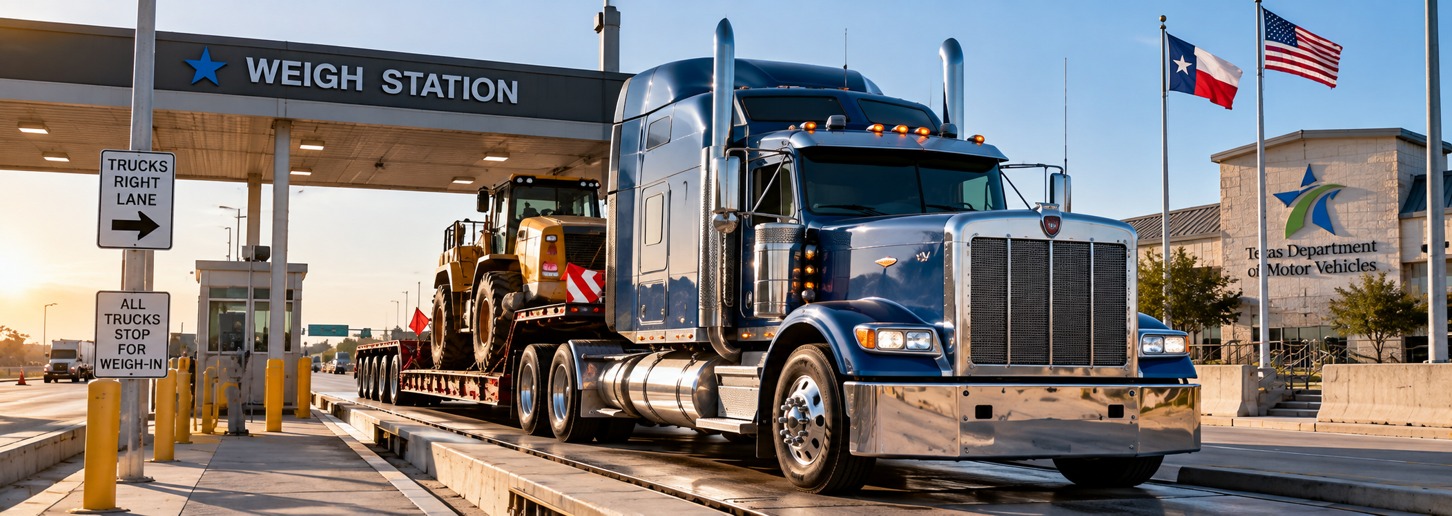 Heavy truck entering a Texas weigh station for an over axle and over gross weight permit