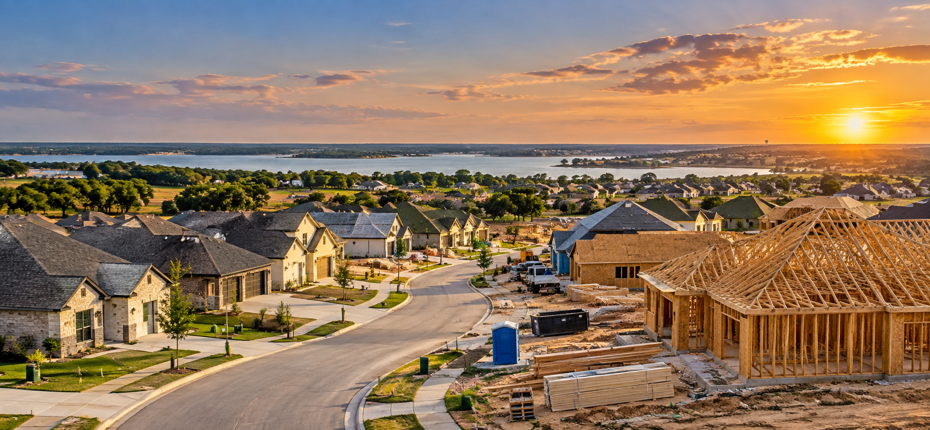New single-family homes under construction in a growing North Texas residential community